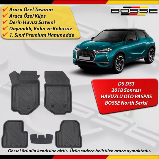 Ds Ds3 Crossback Paspas Araca Özel 2018 Sonrası Derin Havuzlu Paspas BOSSE North Serisi