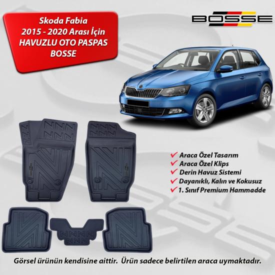 Skoda Fabia Paspas Araca Özel 2015 2020 BOSSE 3D Havuzlu Oto Paspas