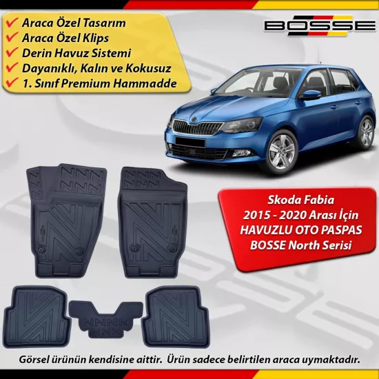 Skoda Fabia Paspas Araca Özel 2015-2020 Arası Derin Havuzlu Paspas BOSSE North Serisi