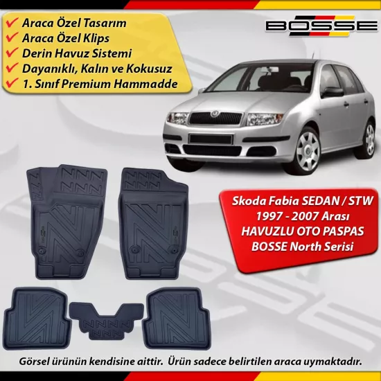 Skoda Fabia Paspas HB / SEDAN / STW Araca Özel 1997-2007 Derin Havuzlu Paspas BOSSE North Serisi