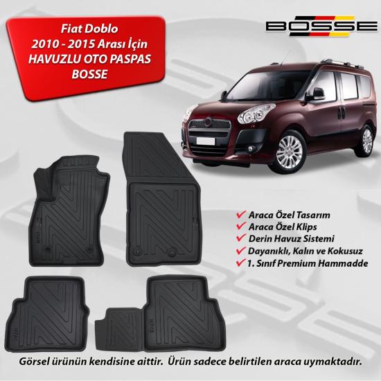Fiat Doblo Paspas Araca Özel 2010 2015 Arası BOSSE 3D Havuzlu Oto Paspas