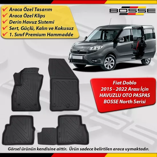 Fiat Doblo Paspas Araca Özel 2015-2022 Derin Havuzlu Paspas BOSSE North Serisi