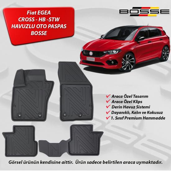 Fiat Egea Paspas HB / Cross / Station Araca Özel 2015 Sonrası BOSSE 3D Havuzlu Oto Paspas