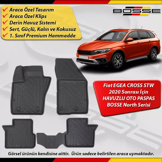 Fiat Egea Cross Paspas STW Araca Özel 2020 Sonrası Derin Havuzlu BOSSE North Serisi