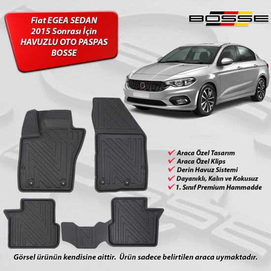 Fiat Egea Paspas Sedan Araca Özel 2015 Sonrası BOSSE 3D Havuzlu Oto Paspas