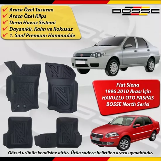 Fiat Siena Paspas Araca Özel 1996 2012 Arası İçin Derin Havuzlu Paspas BOSSE North Serisi