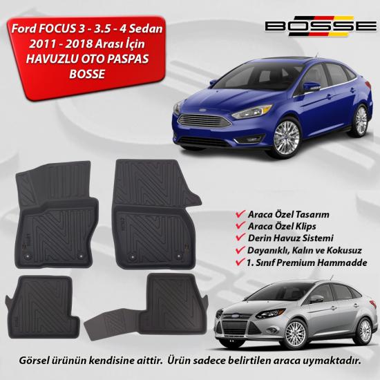 Ford Focus 3.5 - 4 Paspas Sedan 2014 2018 Arası BOSSE 3D Havuzlu Oto Paspas