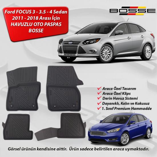 Ford Focus 3 Paspas Araca Özel SEDAN 2011 2014 BOSSE 3D Havuzlu Oto Paspas