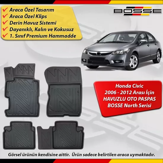 Honda Civic Sedan Paspas FD6 Araca Özel 2006-2012 Derin Havuzlu North Serisi