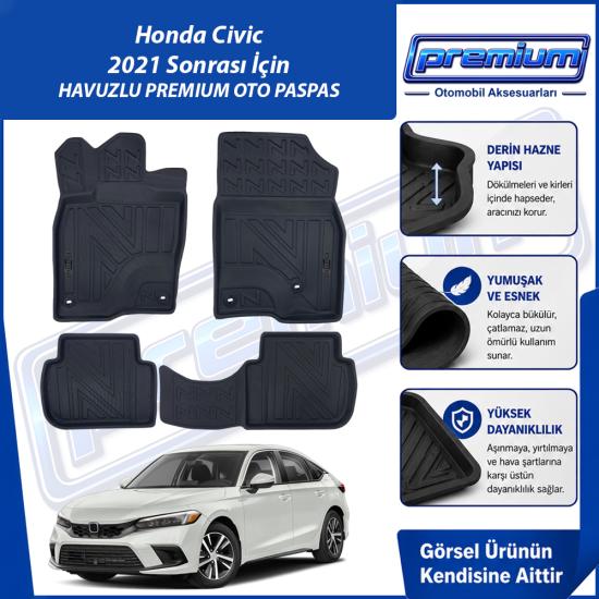 Honda Civic Paspas Araca Özel FE1 Kasa 2021 Sonrası İçin Derin Havuzlu Premium Oto Paspas