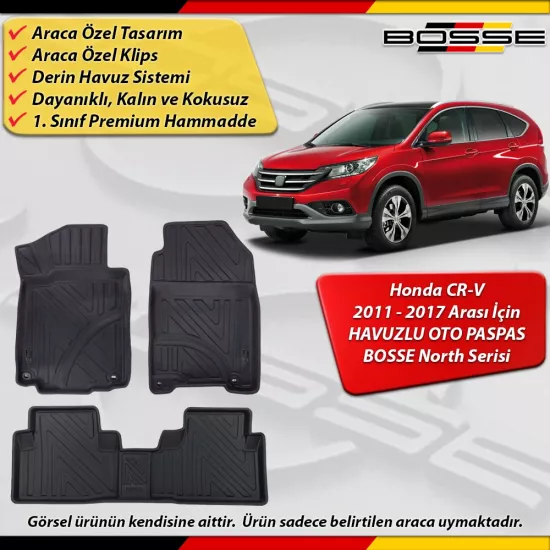 Honda CR-V Paspas Araca Özel CRV 2011-2017 Derin Havuzlu Paspas BOSSE North Serisi