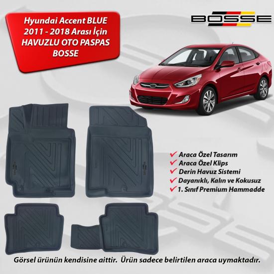 Hyundai Accent Blue Paspas Araca Özel 2011 2018 BOSSE 3D Havuzlu Oto Paspas Paspas