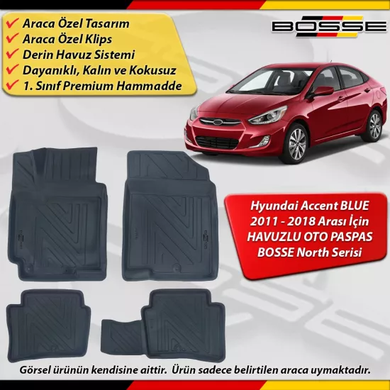 Hyundai Accent Blue Paspas Araca Özel 2011 - 2018 Arası İçin Derin Havuzlu Paspas Serisi