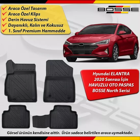Hyundai Elentra Paspas Araca Özel 2020 Sonrası Derin Havuzlu Paspas BOSSE North Serisi