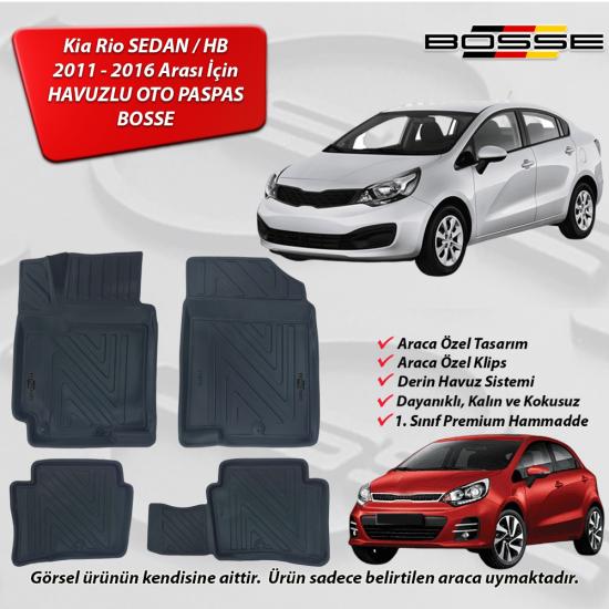 Kia Rio Paspas Araca Özel SEDAN / HB 2011 - 2016 Arası BOSSE 3D Havuzlu Oto Paspas