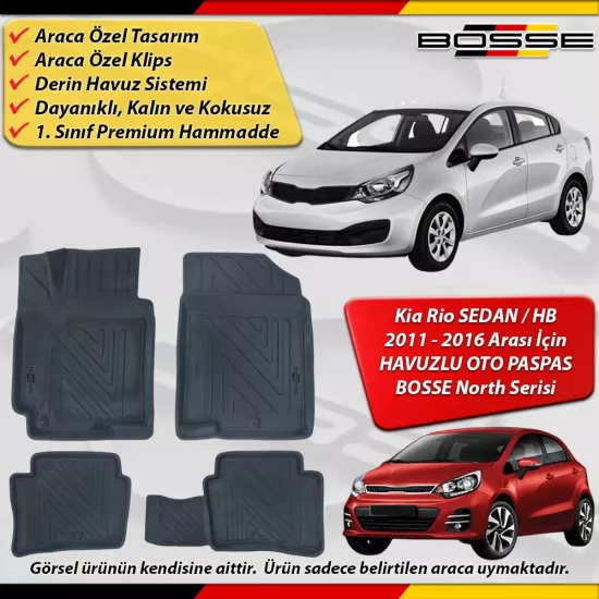 Kia Rio Paspas Araca Özel SEDAN / HB 2011 - 2016 Arası İçin Derin Havuzlu Paspas Serisi