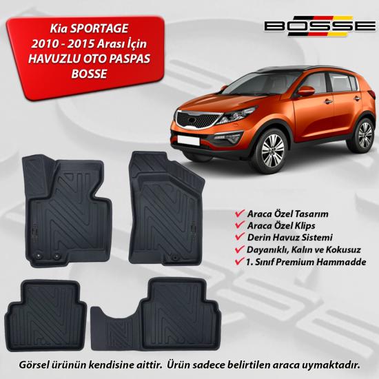Kia Sportage Paspas Araca Özel 2010 2015 BOSSE 3D Havuzlu Oto Paspas