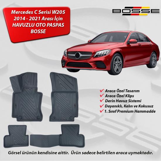 Mercedes C Serisi Paspas W205 Paspas Araca Özel 2014 2020 BOSSE 3D Havuzlu Oto Paspas