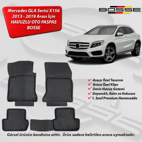 Mercedes GLA Paspas Araca Özel X156 2013 2019 Arası BOSSE 3D Havuzlu Oto Paspas