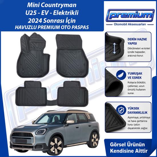 Mini Countryman Paspas U25 EV Elektrikli Araca Özel 2024 Sonrası Derin Havuzlu Premium Oto Paspas