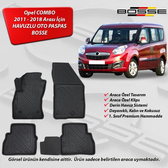 Opel Combo Paspas Araca Özel 2012 2018 BOSSE 3D Havuzlu Oto Paspas