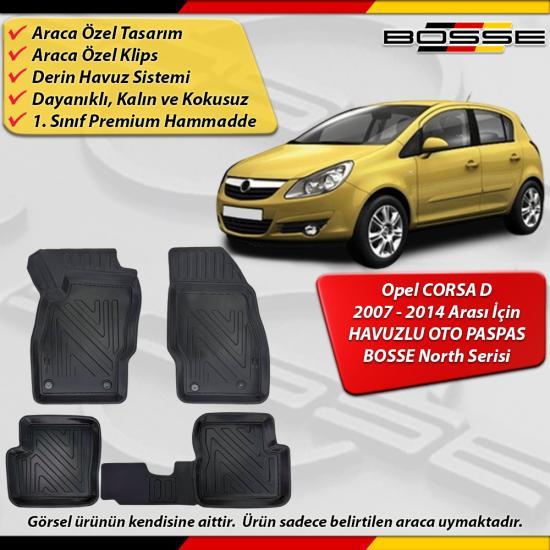 Opel Corsa D Paspas Araca Özel 2007 - 2014 Arası İçin Derin Havuzlu Paspas BOSSE North Serisi