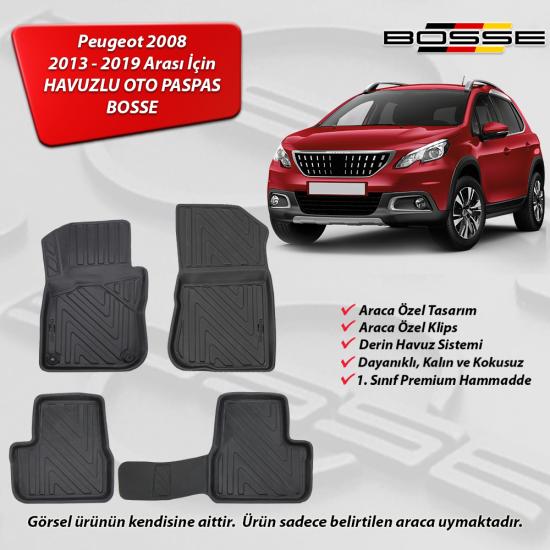 Peugeot 2008 Paspas Araca Özel 2013 2019 BOSSE 3D Havuzlu Oto Paspas