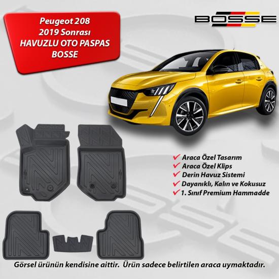 Peugeot 208 Paspas Araca Özel 2019 2025 BOSSE 3D Havuzlu Oto Paspas