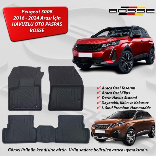 Peugeot 3008 Paspas Araca Özel 2016 2024 Arası BOSSE 3D Havuzlu Oto Paspas