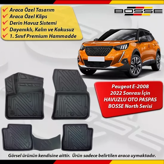 Peugeot E-2008 Paspas ELEKTRİKLİ Araca Özel 2022 Sonrası İçin Derin Havuzlu Paspas Serisi