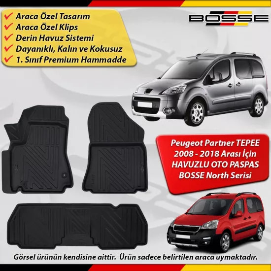 Peugeot Partner Paspas Araca Özel 2008-2018 Derin Havuzlu BOSSE North Serisi