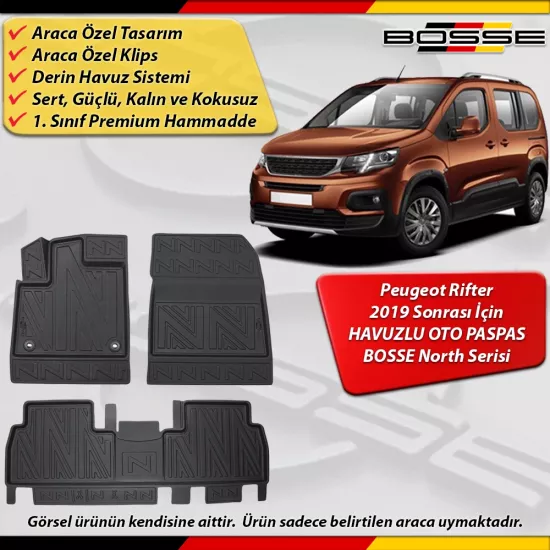 Peugeot Rifter Paspas Araca Özel 2019  Sonrası Derin Havuzlu BOSSE North Serisi