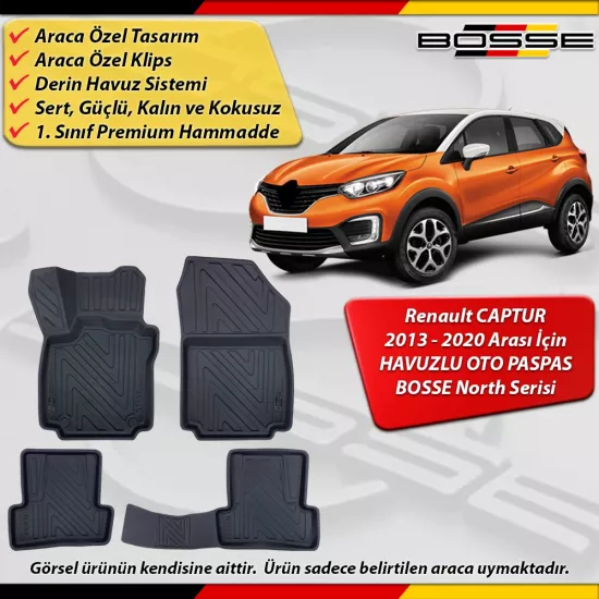 Renault Captur Paspas Araca Özel 2013-2020 Arası İçin Derin Havuzlu Paspas BOSSE North Serisi