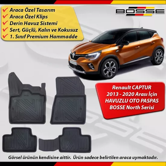 Renault Captur Paspas Araca Özel 2019 Sonrası İçin Derin Havuzlu Paspas BOSSE North Serisi