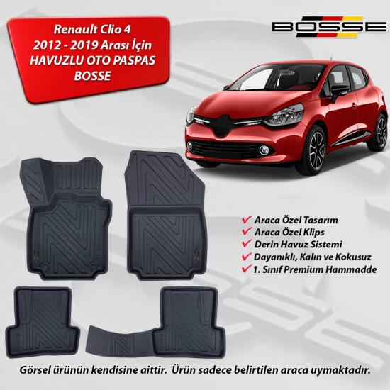 Renault Clio 4 Paspas Araca Özel 2012 2019 BOSSE 3D Havuzlu Oto Paspas