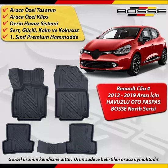 Renault Clio 4 Paspas Araca Özel 2012-2019 Derin Havuzlu North Serisi