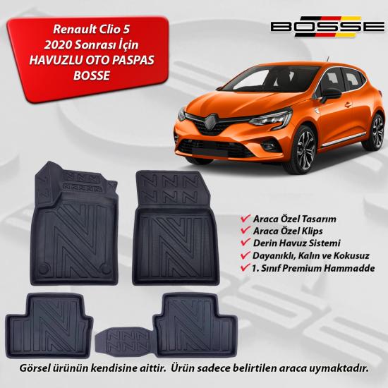 Renault Clio 5 Paspas Araca Özel 2020 Sonrası BOSSE 3D Havuzlu Oto Paspas