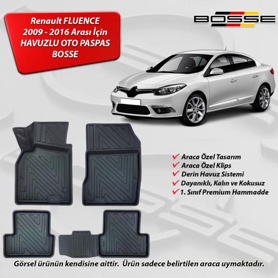 Renault Fluence Paspas Araca Özel 2009 2016 BOSSE 3D Havuzlu Oto Paspas
