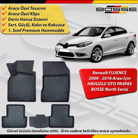 Renault Fluence Paspas Araca Özel Paspas 2009 2016 Arası Derin Havuzlu Paspas BOSSE North Serisi