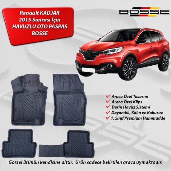 Renault Kadjar Paspas Araca Özel 2015 Sonrası BOSSE 3D Havuzlu Oto Paspas
