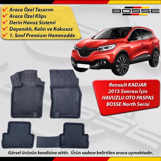 Renault Kadjar Paspas Araca Özel 2015 Sonrası Derin Havuzlu Paspas BOSSE North Serisi