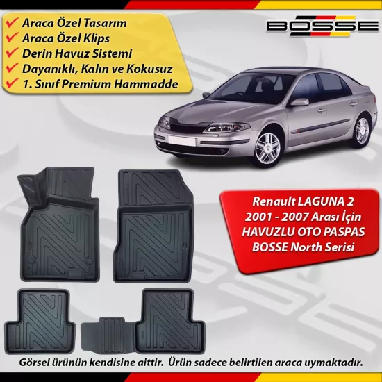 Renault Laguna 2 Paspas Araca Özel 2001 - 2007 Arası İçin Derin Havuzlu Paspas Serisi