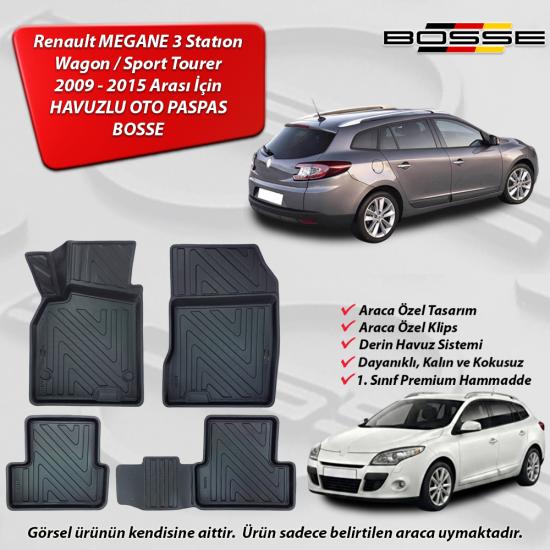 Renault Megane 3 Paspas Sport Tourer Araca Özel Paspas 2009 2015 BOSSE 3D Havuzlu Oto Paspas