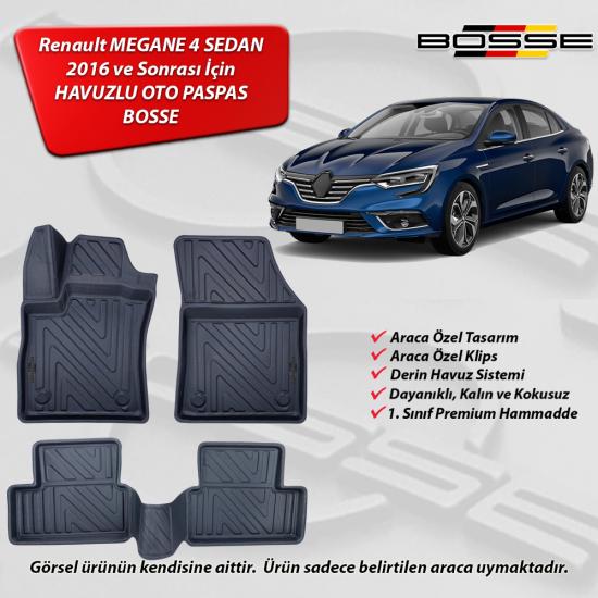 Renault Megane 4 Paspas Araca Özel Sedan 2016 2023 BOSSE 3D Havuzlu Oto Paspas Ultra Seri