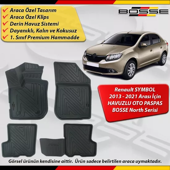 Renault Symbol Paspas Araca Özel 2013 - 2021 Arası Derin Havuzlu Paspas BOSSE North Serisi 