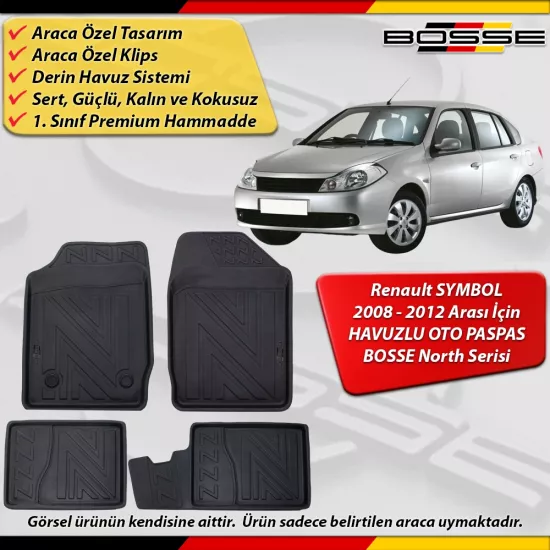 Renault Symbol Paspas Araca Özel 2008 - 2012 Derin Havuzlu Paspas BOSSE North Serisi
