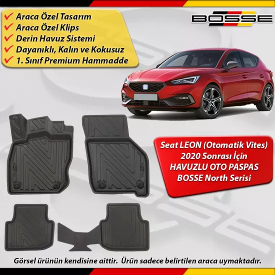 Seat Leon (Otomatik) Paspas Araca Özel 2020 Sonrası Derin Havuzlu Paspas BOSSE North Serisi