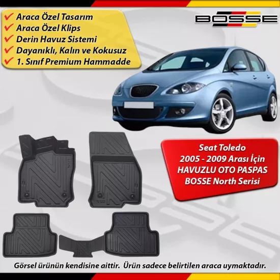 Seat Toledo Paspas Araca Özel Paspas 2005 - 2009 Arası Derin Havuzlu Paspas BOSSE North Serisi