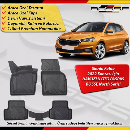 Skoda Fabia Paspas Araca Özel 2022 Sonrası Derin Havuzlu Paspas BOSSE North Serisi