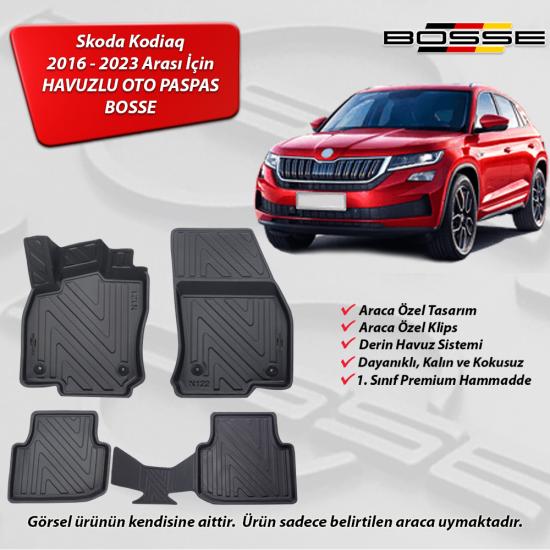 Skoda Kodiaq Paspas Araca Özel 2016 2023 BOSSE 3D Havuzlu Oto Paspas